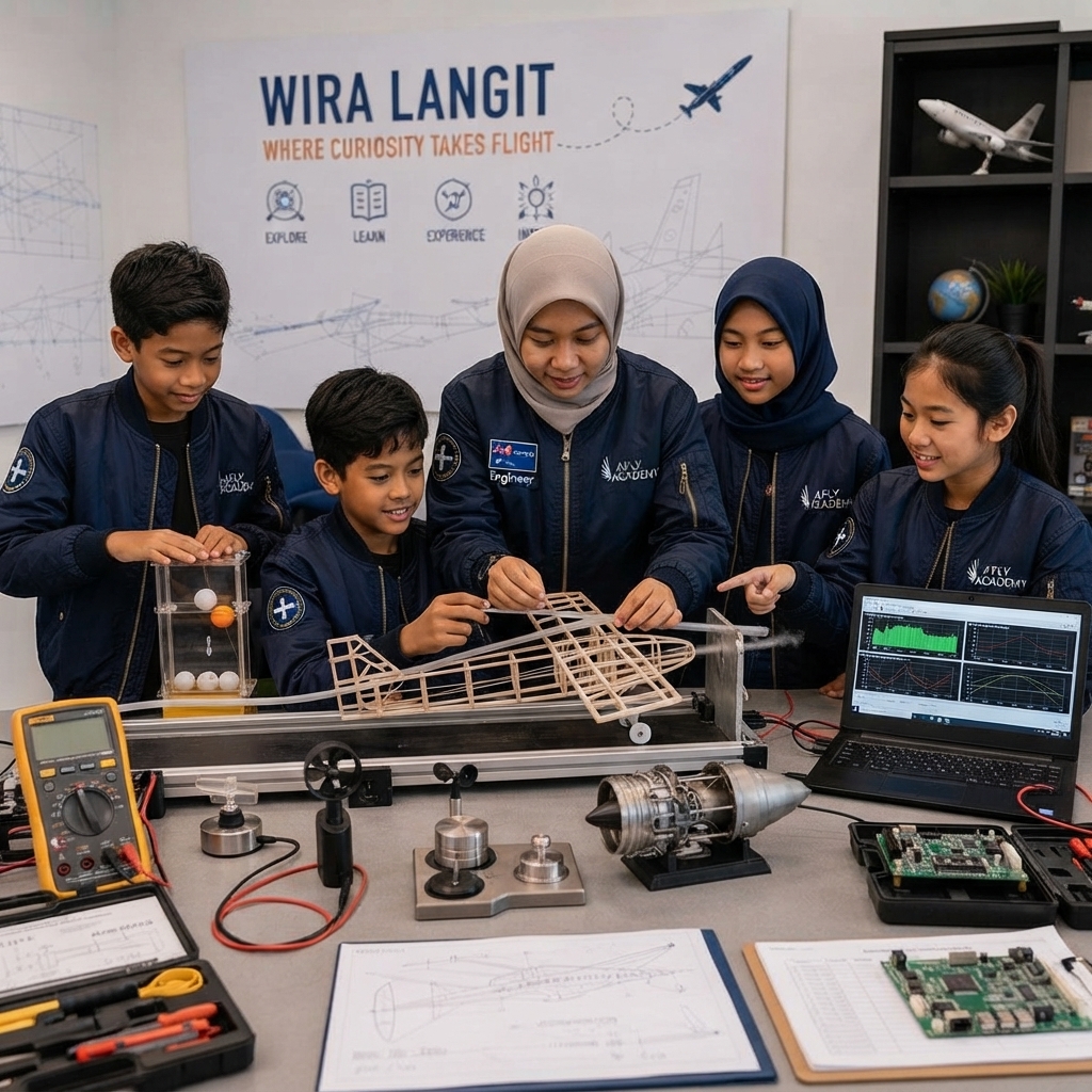 Children running a hands-on aviation science experiment